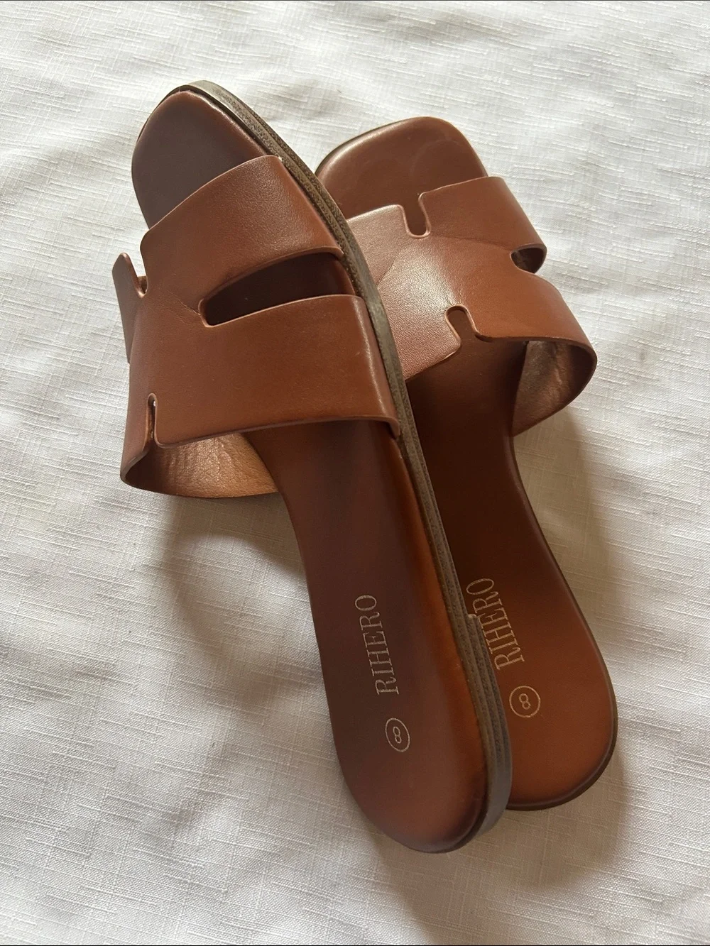 Women's Brown Slide Sandals with Cutout Straps